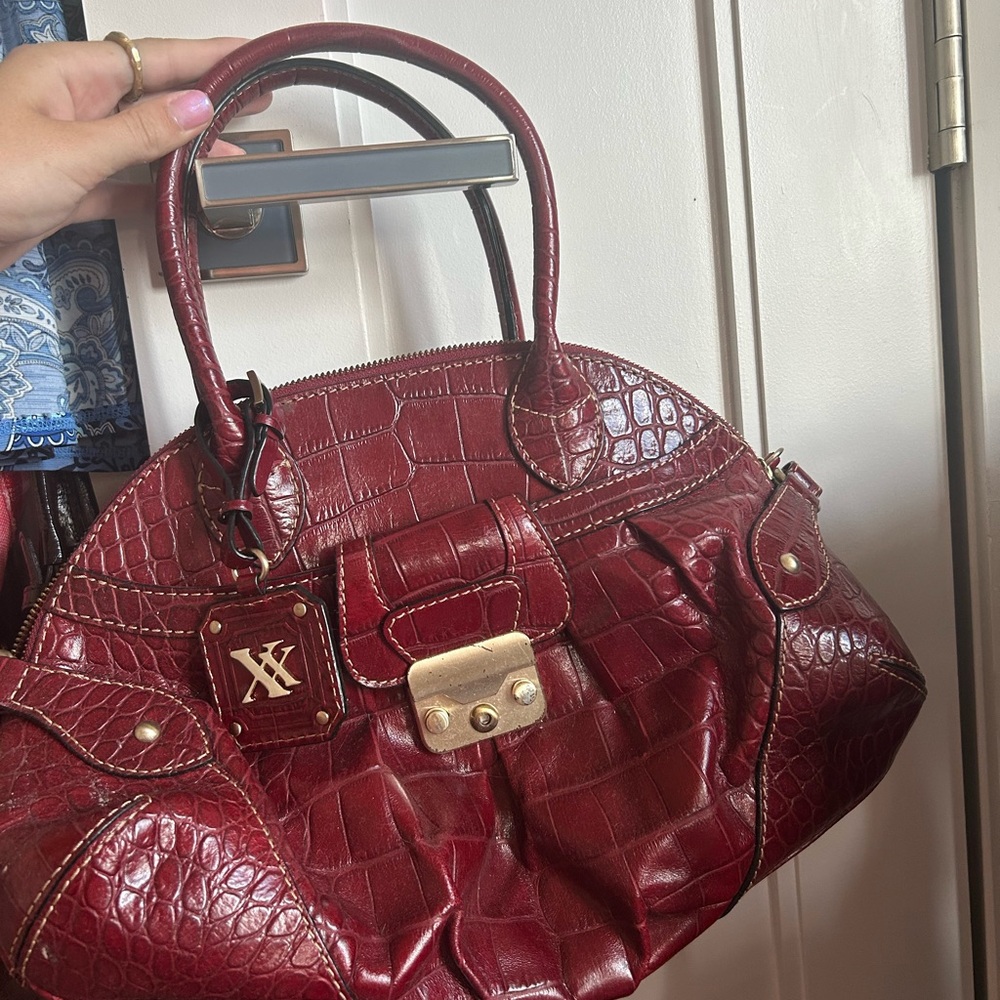 Red Croc-Embossed Handbag